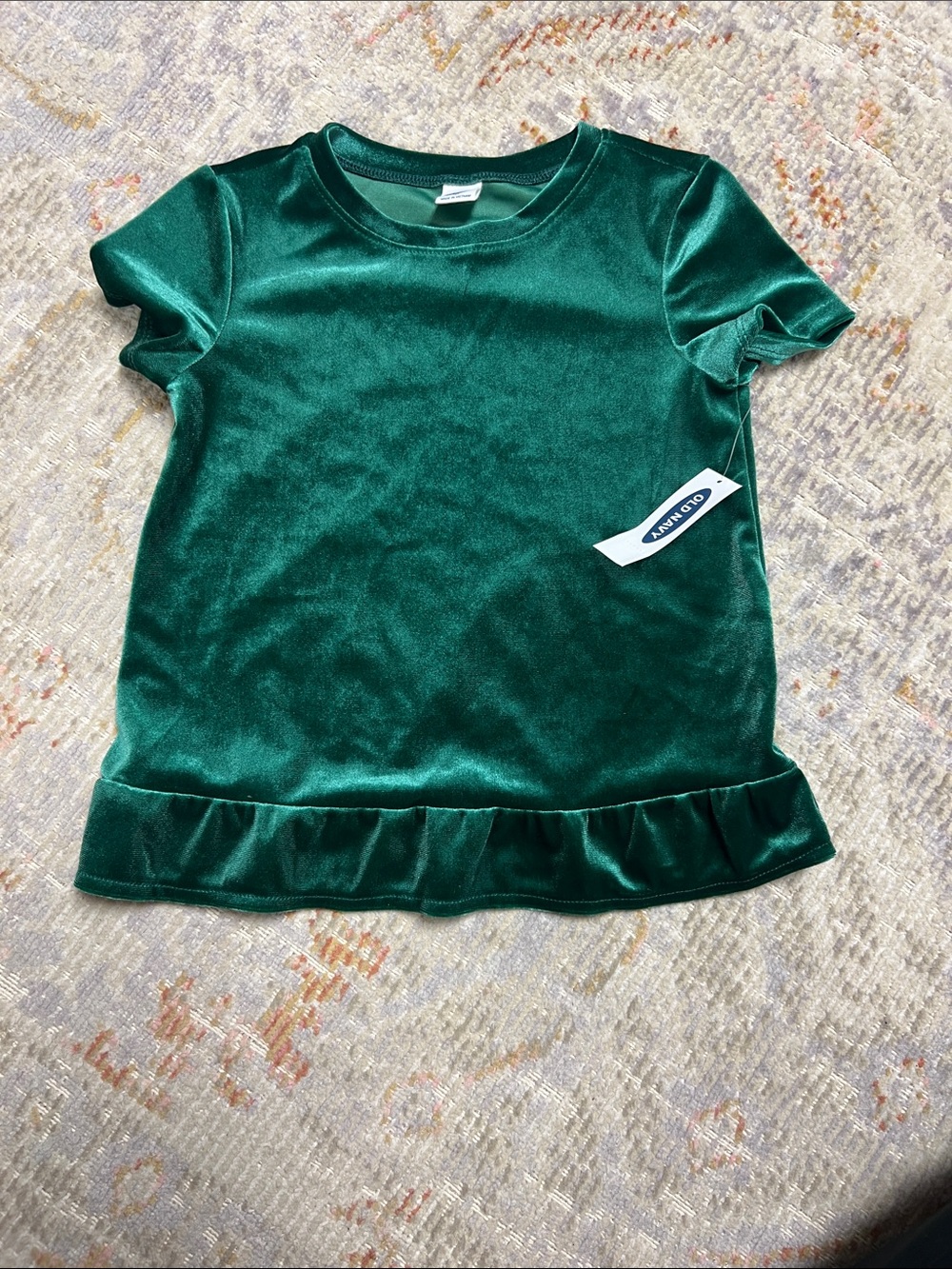 Old Navy Green Velvet Short-Sleeve Top with Ruffle Hem